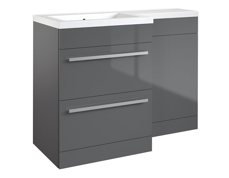 Matrix 1100mm Storm Grey Gloss 2 Door L Shaped Combination Basin WC Unit - Left Hand