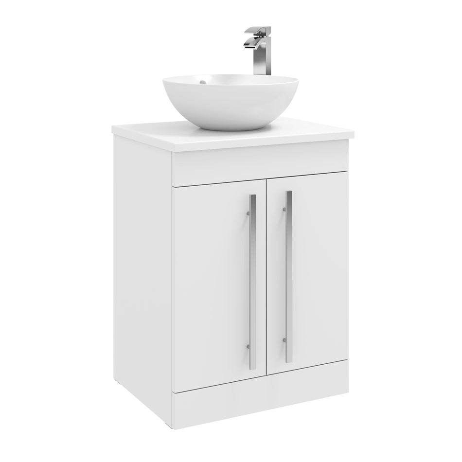 Purity 2-Door Floor Standing Vanity Unit with Sit-On Basin and Worktop 600mm Wide