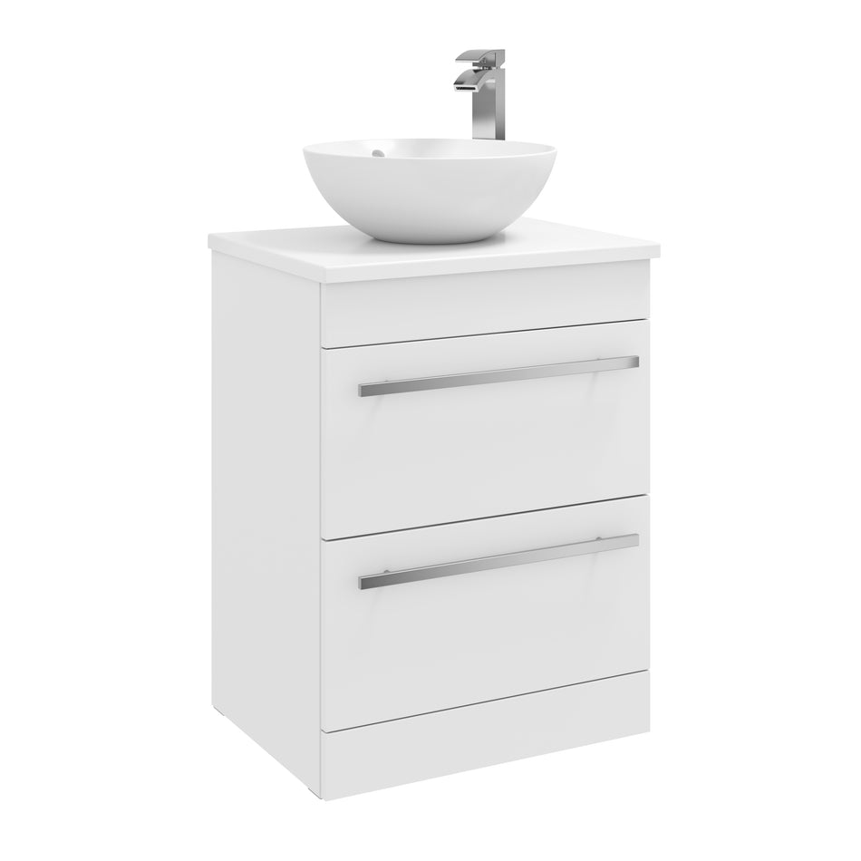 Purity 600mm 2 Drawer Floor Standing Vanity Unit with Worktop and Countertop Basin No Stock