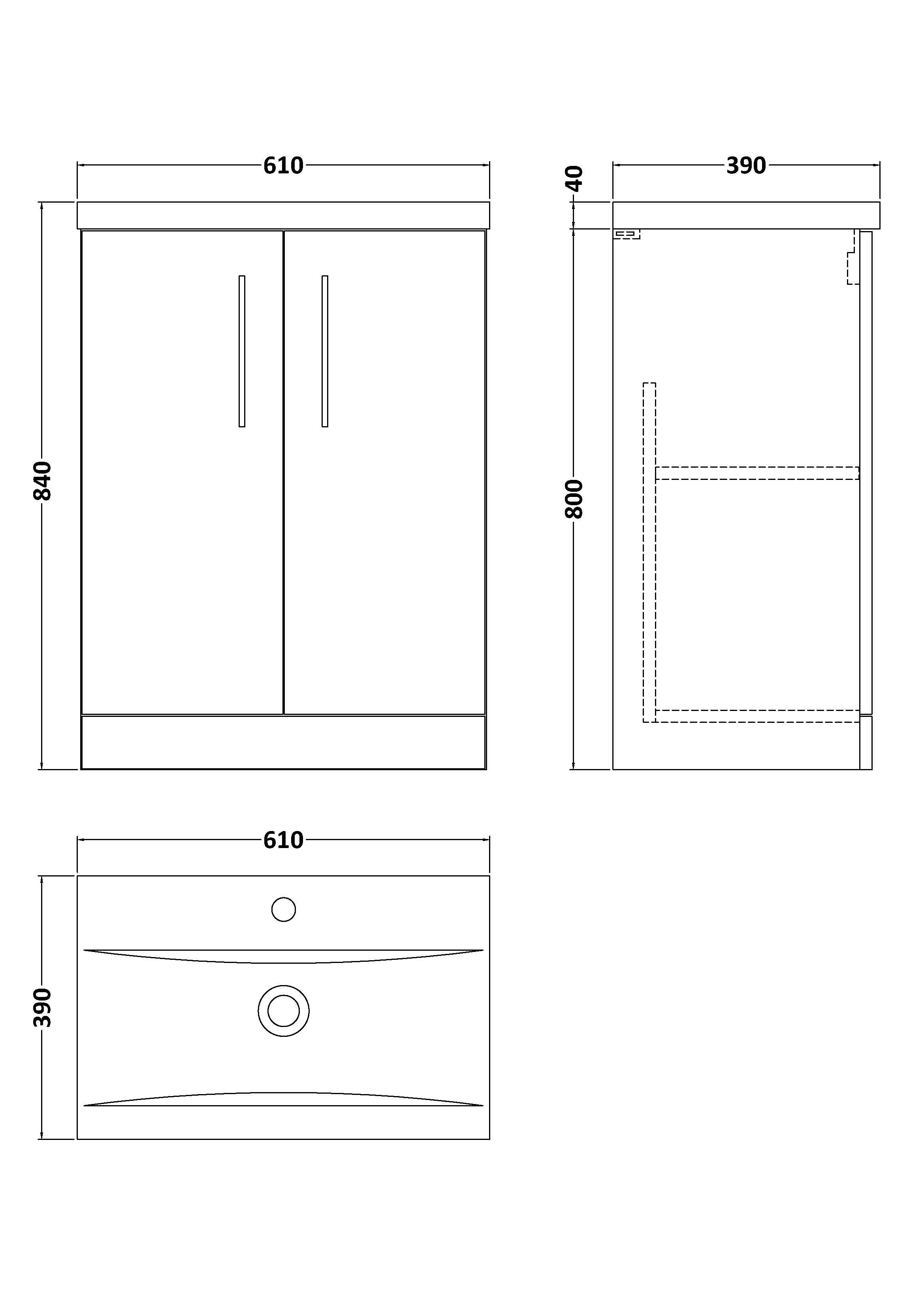 Arno 600mm Floor Standing 2-Door Vanity & Mid-Edge Basin - Mersey Bathrooms Ltd