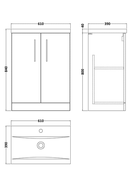 Arno 600mm Floor Standing 2-Door Vanity & Mid-Edge Basin - Mersey Bathrooms Ltd