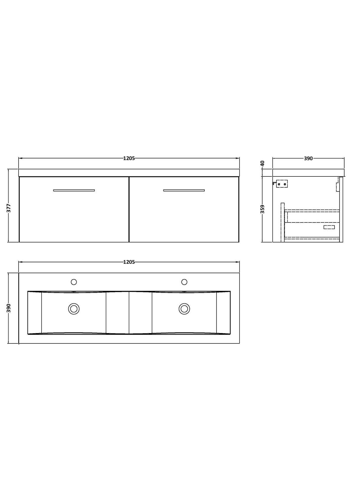 Arno 1200mm Wall Hung 2-Drawer Vanity & Double Basin - Mersey Bathrooms Ltd