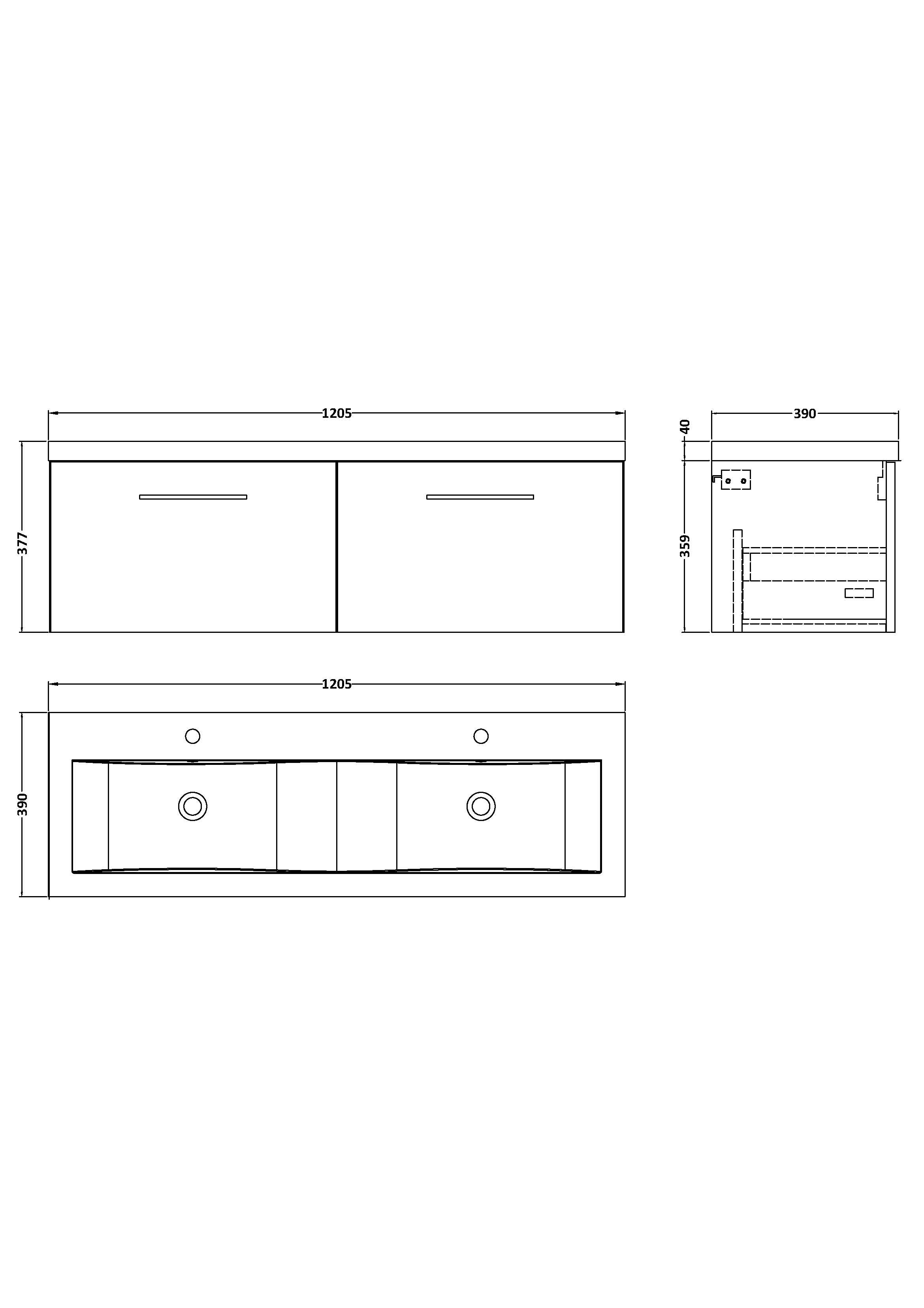 Arno 1200mm Wall Hung 2-Drawer Vanity & Double Basin - Mersey Bathrooms Ltd