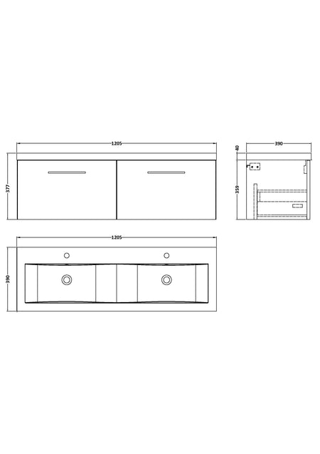 Arno 1200mm Wall Hung 2-Drawer Vanity & Double Basin - Mersey Bathrooms Ltd