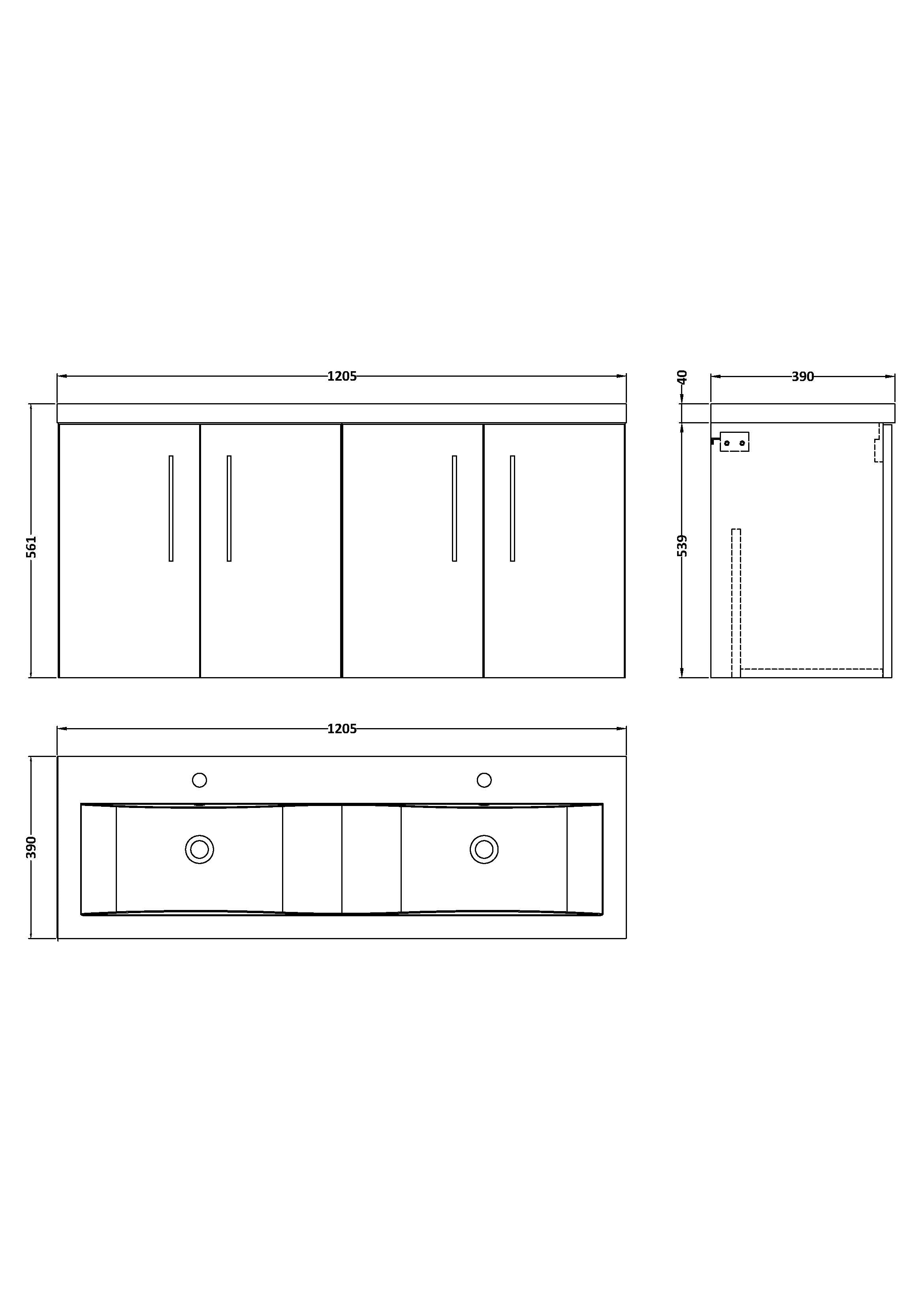 Arno 1200mm Wall Hung 4-Door Vanity & Double Basin - Mersey Bathrooms Ltd