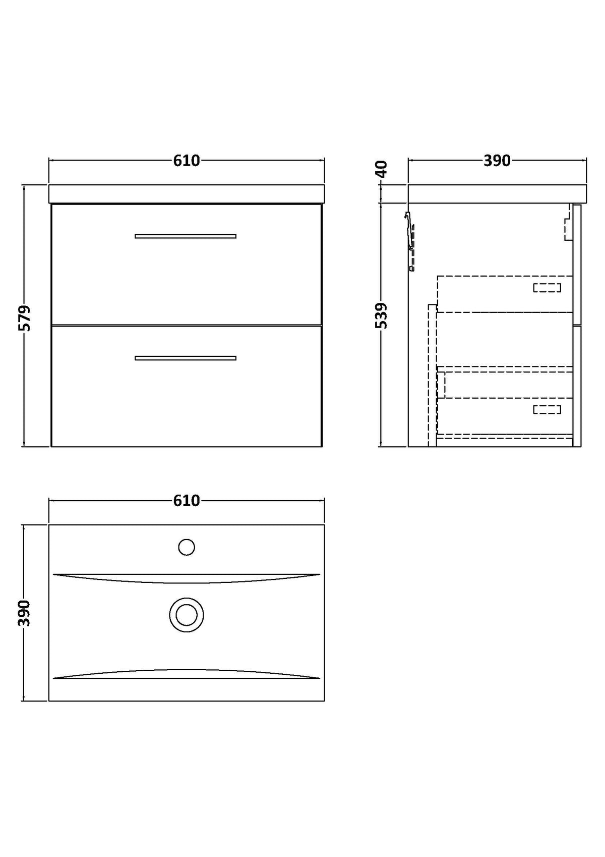 Arno 600mm Wall Hung 2-Drawer Vanity & Mid-Edge Basin - Mersey Bathrooms Ltd