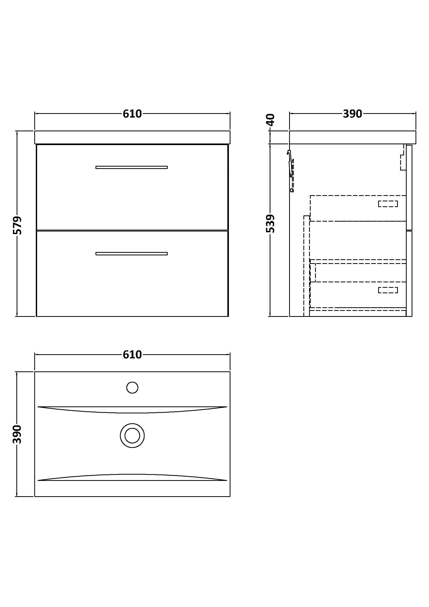 Arno 600mm Wall Hung 2-Drawer Vanity & Mid-Edge Basin - Mersey Bathrooms Ltd