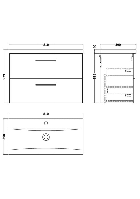 Arno 800mm Wall Hung 2-Drawer Vanity & Mid-Edge Basin - Mersey Bathrooms Ltd