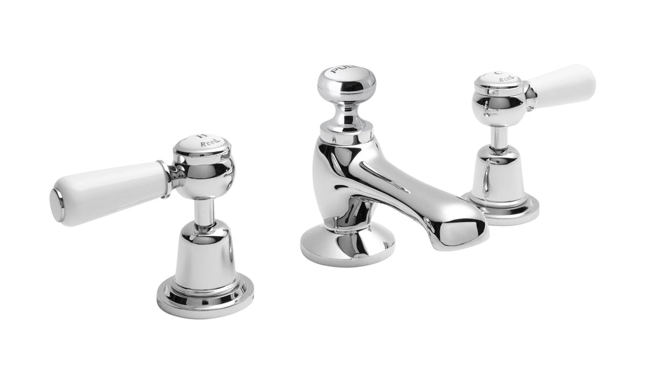 HR White Topaz With Lever Handle 3 Tap Hole Basin Mixer