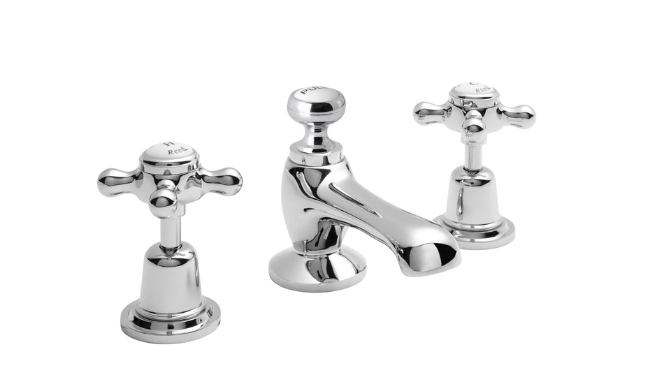 HR White Topaz With Crosshead Handle 3 Tap Hole Basin Mixer