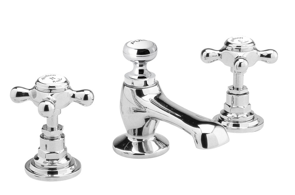 HR White Topaz With Crosshead Handle 3 Tap Hole Basin Mixer