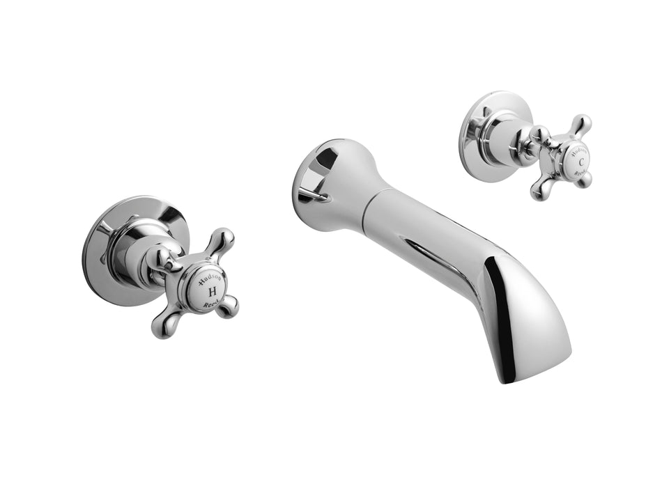 HR White Topaz With Crosshead Handle 3 Tap Hole Wall Mounted Basin Mixer