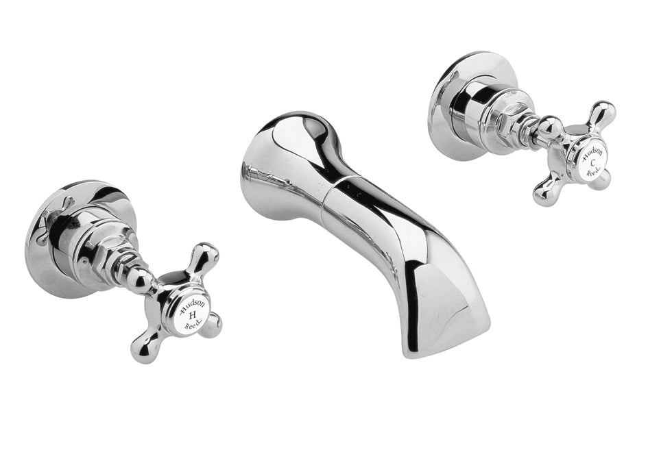 HR White Topaz With Crosshead Handle 3 Tap Hole Wall Mounted Basin Mixer