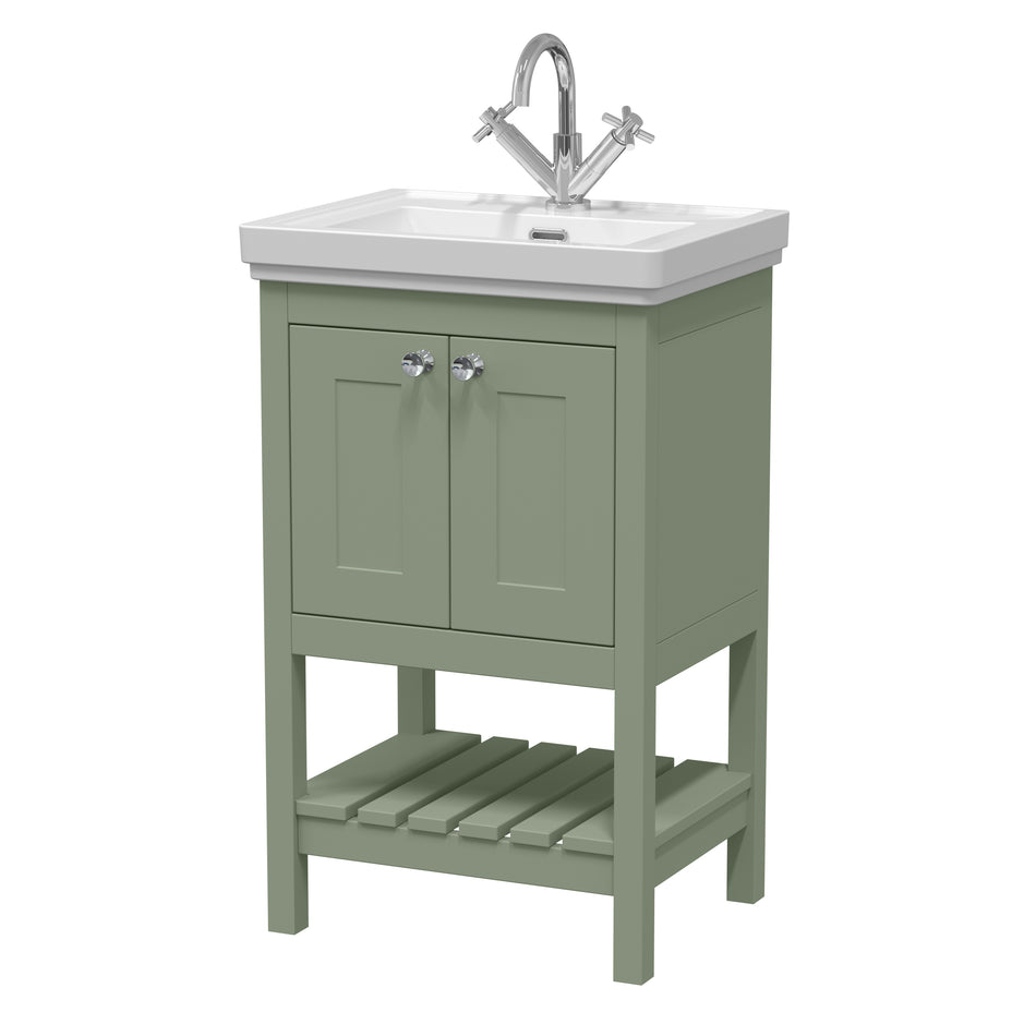 HR Bexley Floor Standing 2 Door 1 Shelf Vanity & 1 Tap Hole Fireclay Basin, 500mm