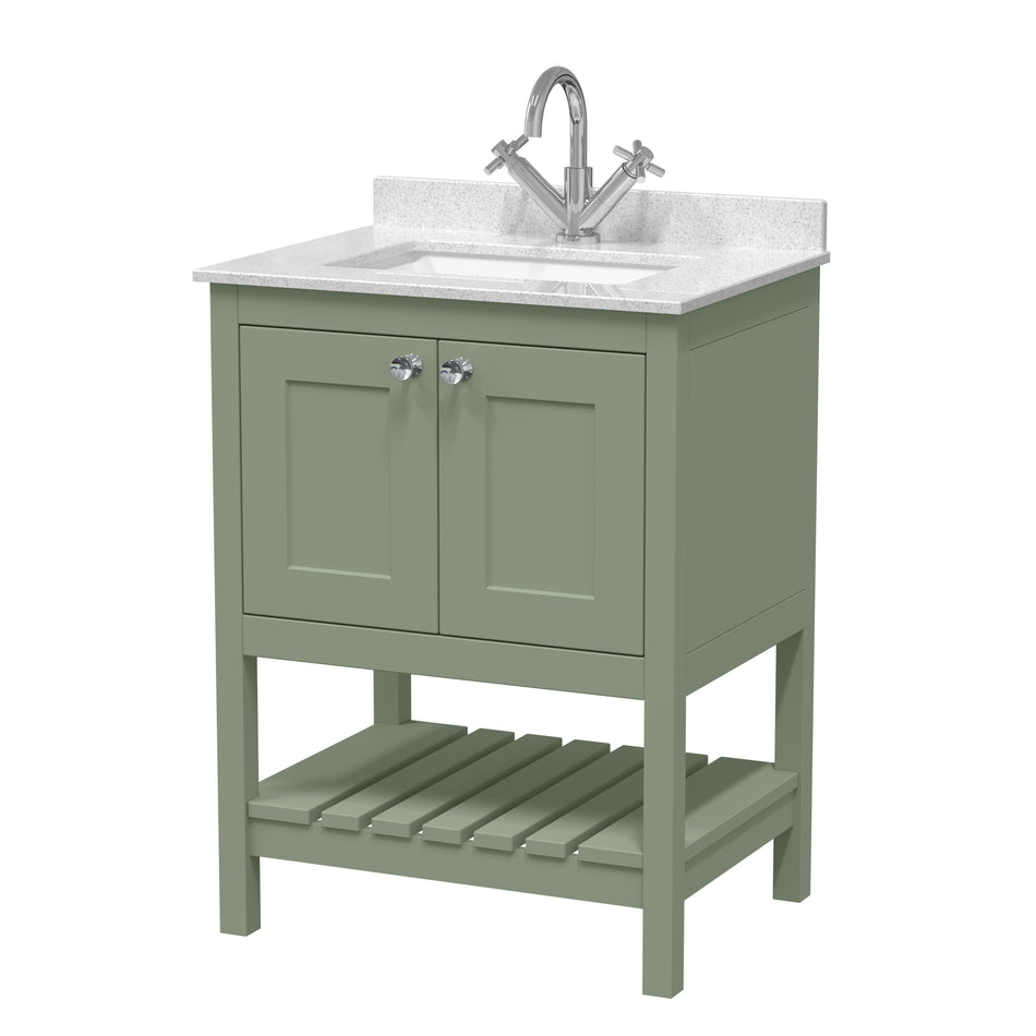 HR Bexley Floor Standing 2 Door 1 Shelf Vanity & Single Bowl 1 Tap Hole Marble Top, 600mm