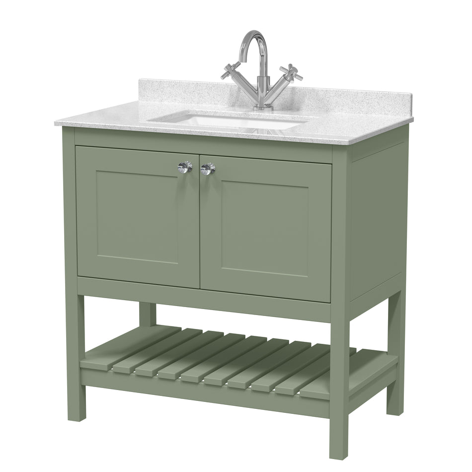 HR Bexley Floor Standing 2 Door 1 Shelf Vanity & Single Bowl 1 Tap Hole Marble Top, 800mm