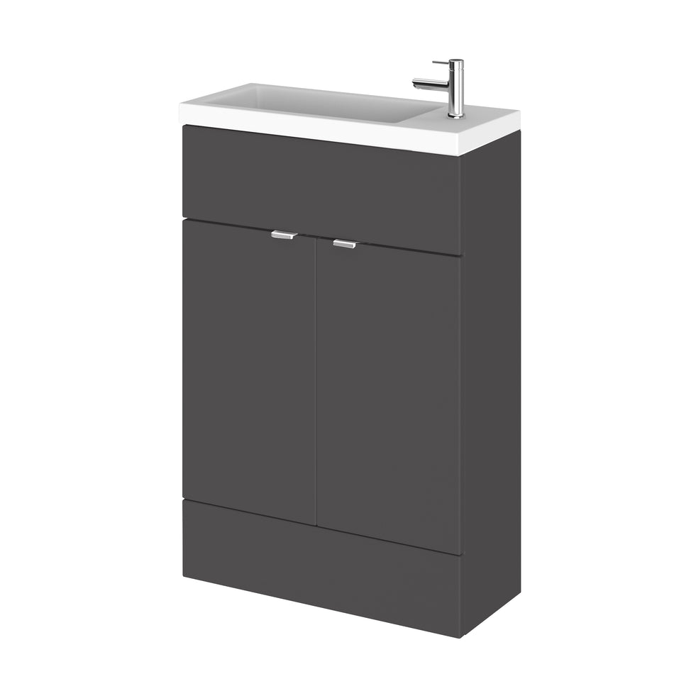 HR Fusion Floor Standing 2 Door Vanity Unit & Polymarble Basin Compact 600mm