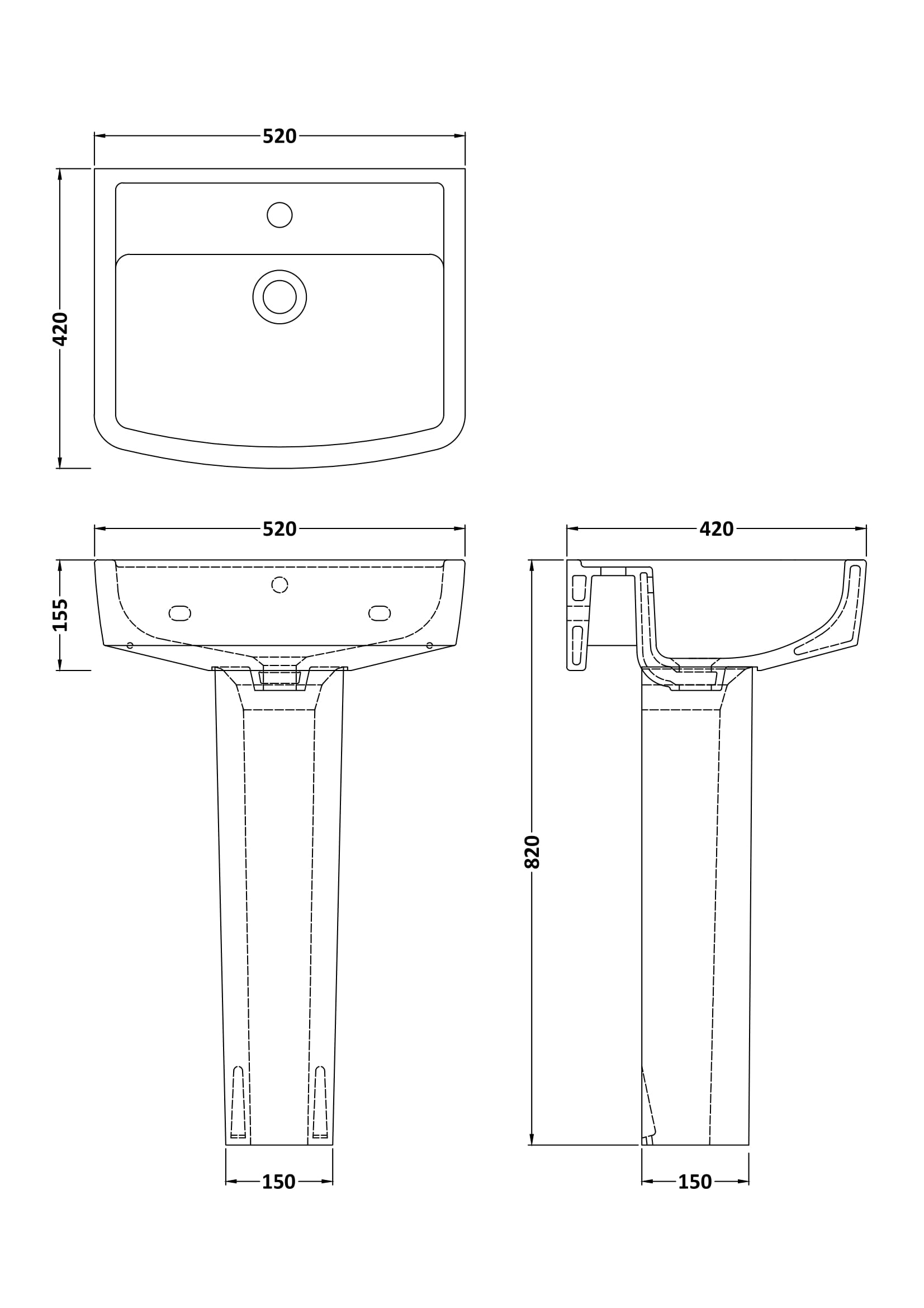 Bliss 520mm Basin & Pedestal - Mersey Bathrooms Ltd