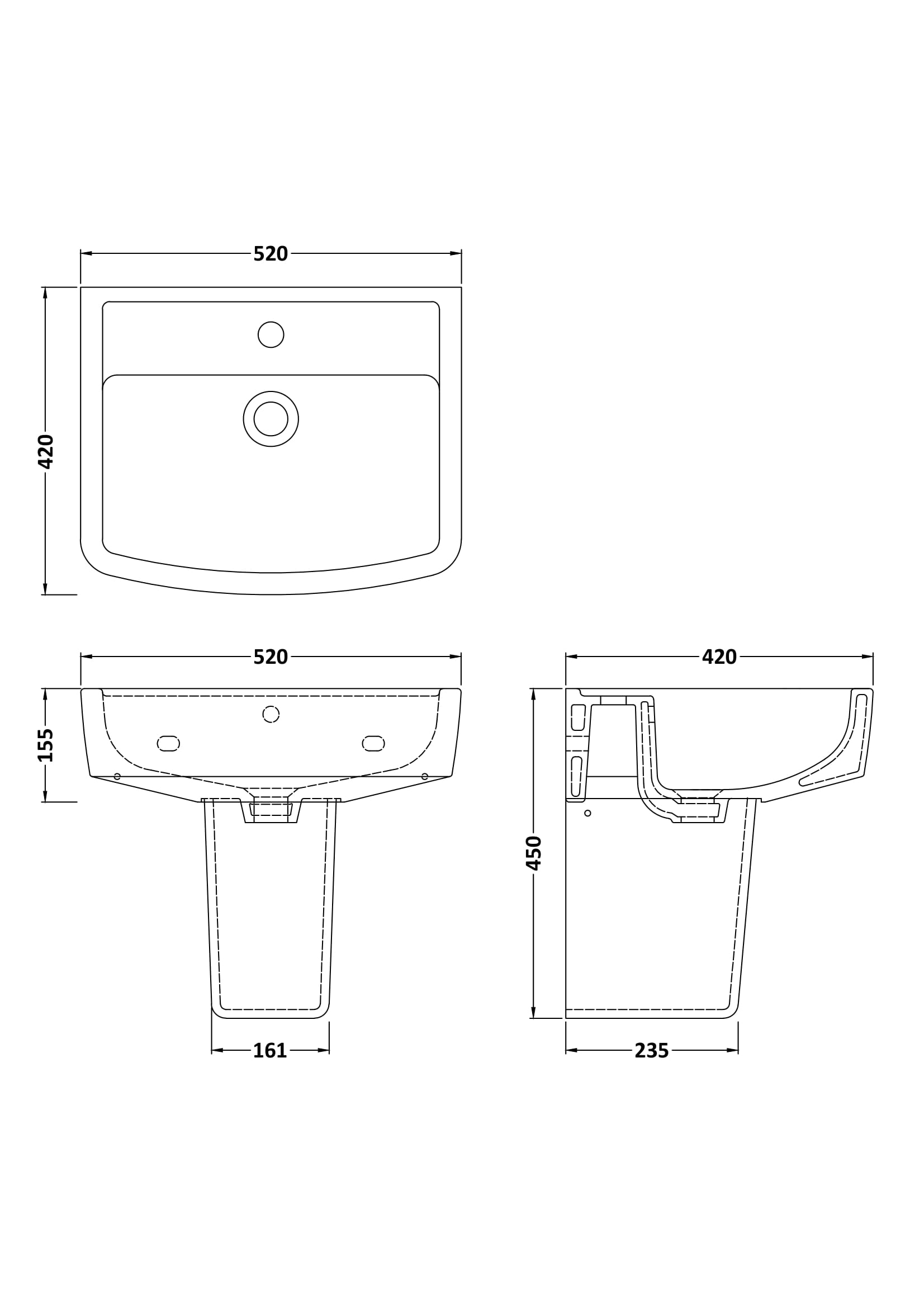 Bliss 520mm Basin & Semi Pedestal - Mersey Bathrooms Ltd