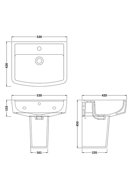 Bliss 520mm Basin & Semi Pedestal - Mersey Bathrooms Ltd