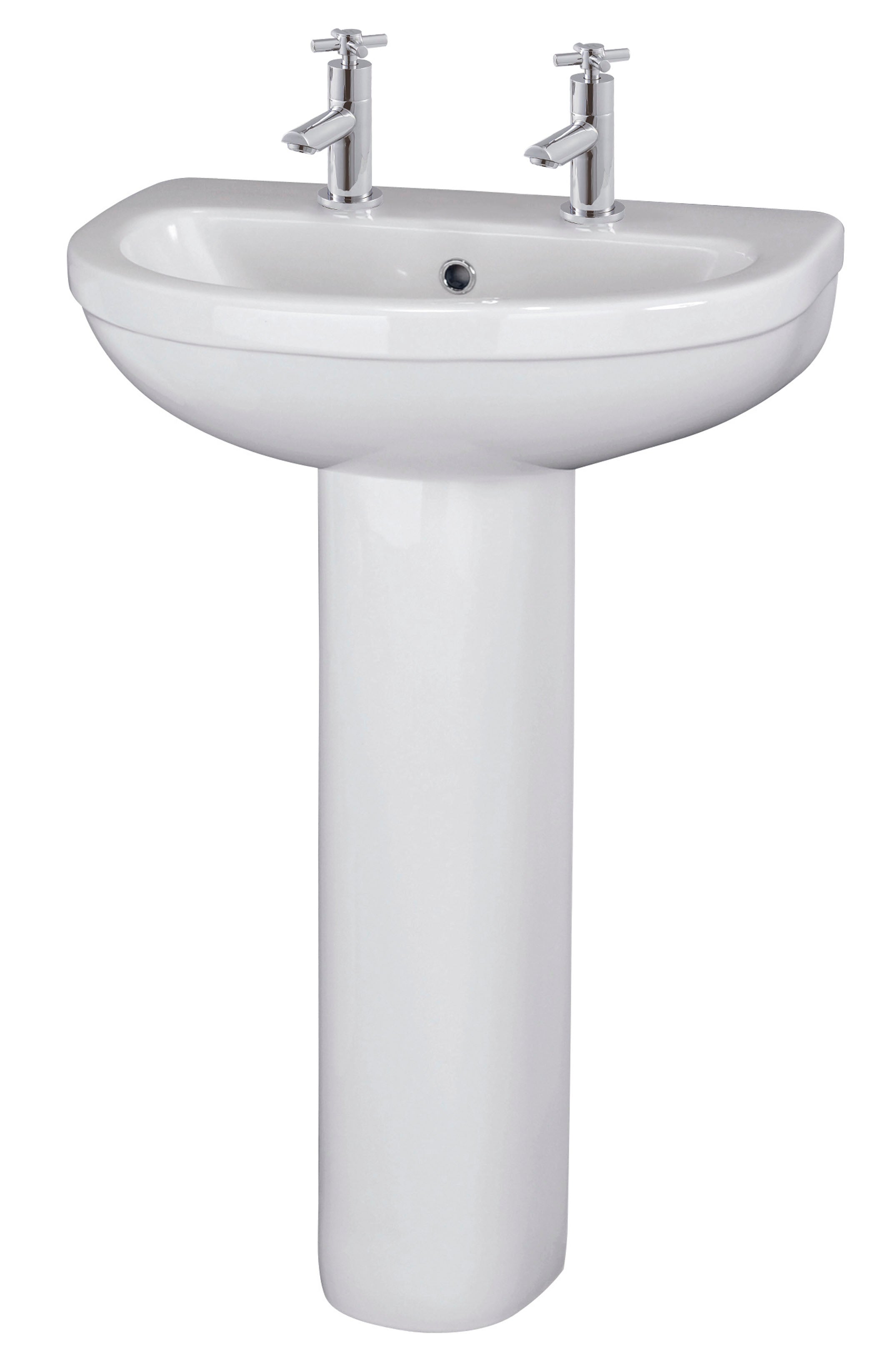 Ivo 550mm 2 Tap Hole Basin & Pedestal - Mersey Bathrooms Ltd