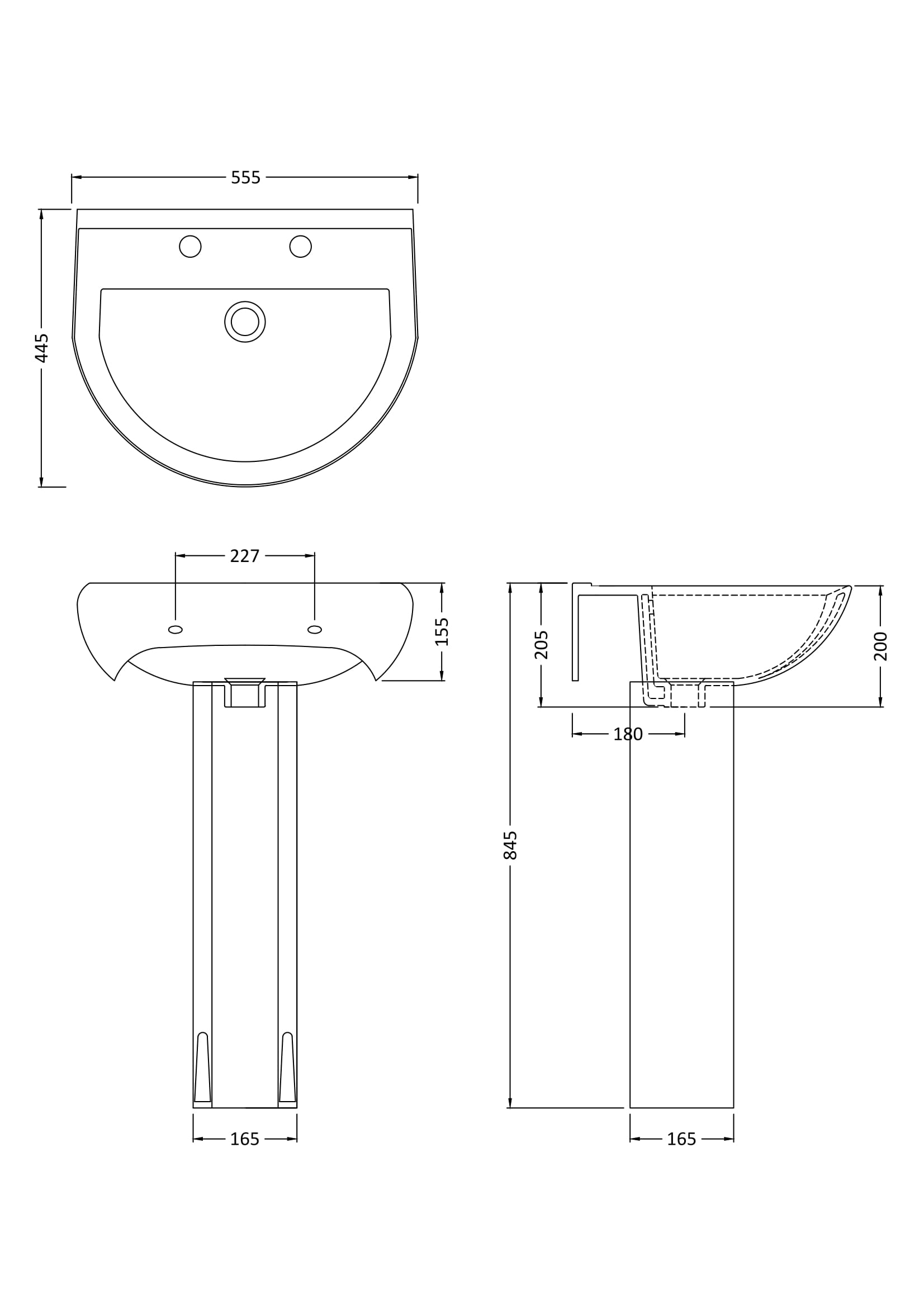 Ivo 550mm 2 Tap Hole Basin & Pedestal - Mersey Bathrooms Ltd