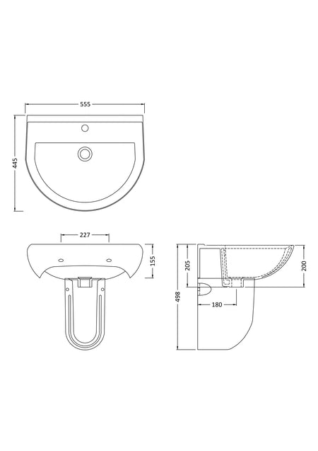 Ivo 550mm Basin 1 Tap Hole & Semi Pedestal - Mersey Bathrooms Ltd