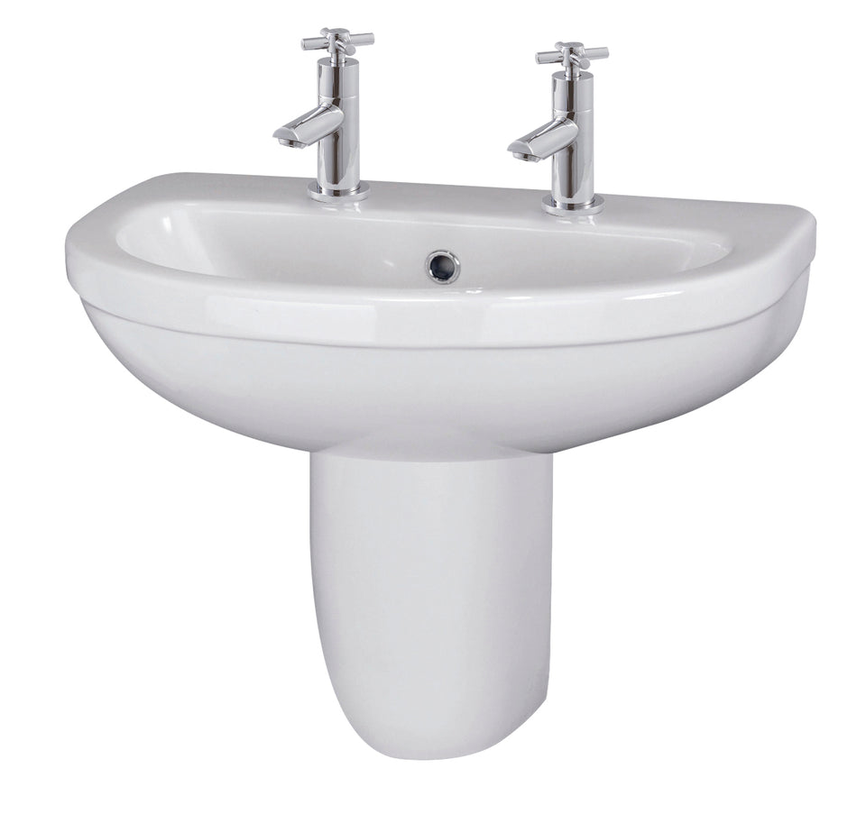 Ivo 550mm Basin 2 Tap Hole & Semi Pedestal - Mersey Bathrooms Ltd