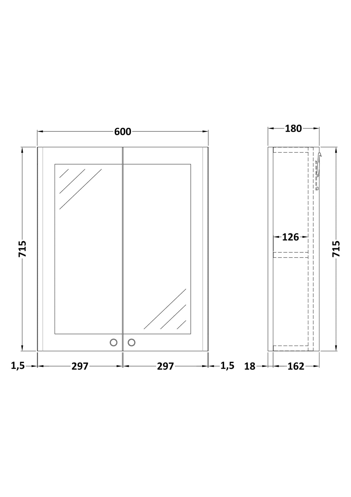 Classique Wall Hung 2 Door Mirror Cabinet, 600mm - Mersey Bathrooms Ltd