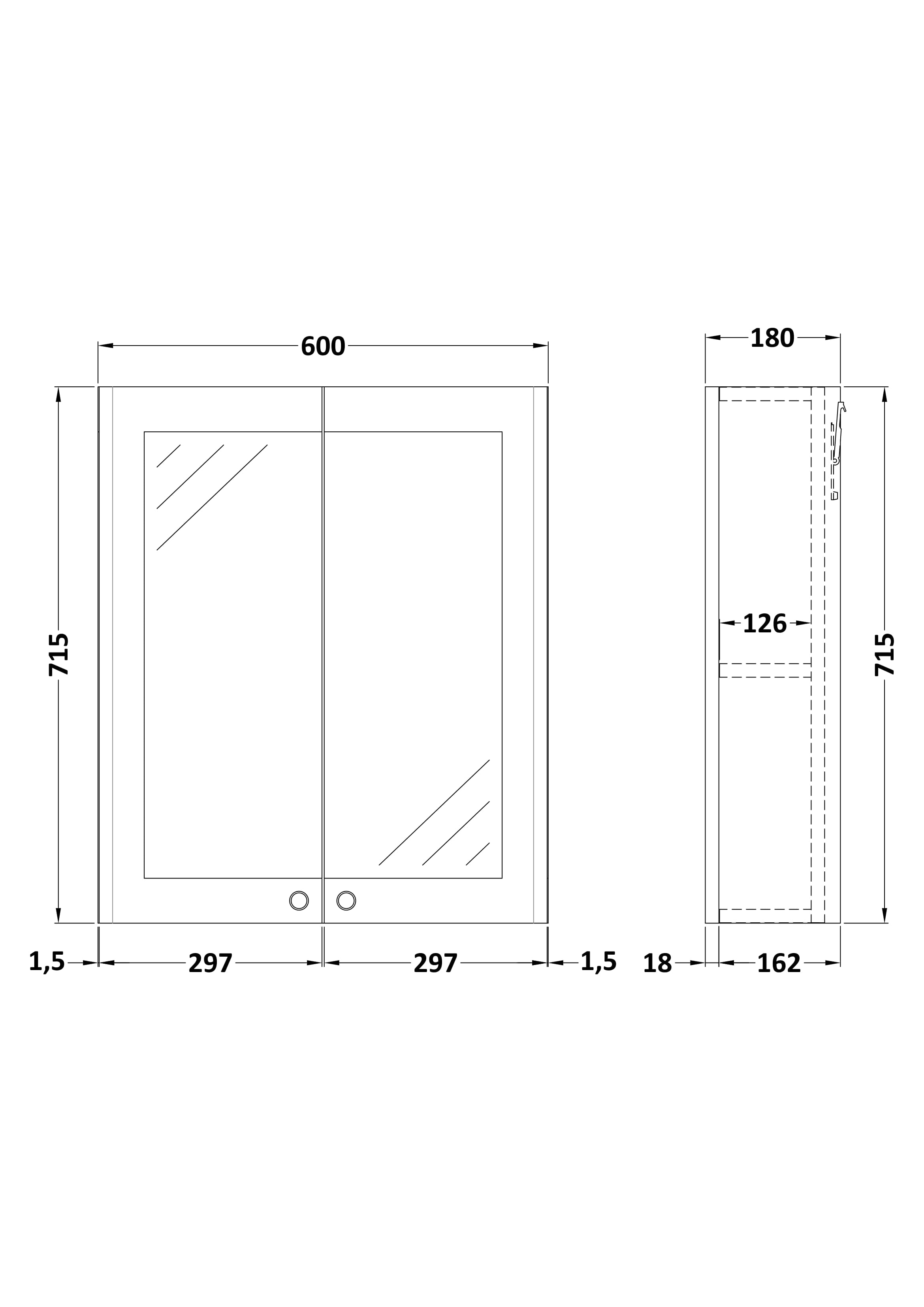 Classique Wall Hung 2 Door Mirror Cabinet, 600mm - Mersey Bathrooms Ltd