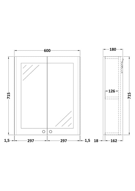 Classique Wall Hung 2 Door Mirror Cabinet, 600mm - Mersey Bathrooms Ltd