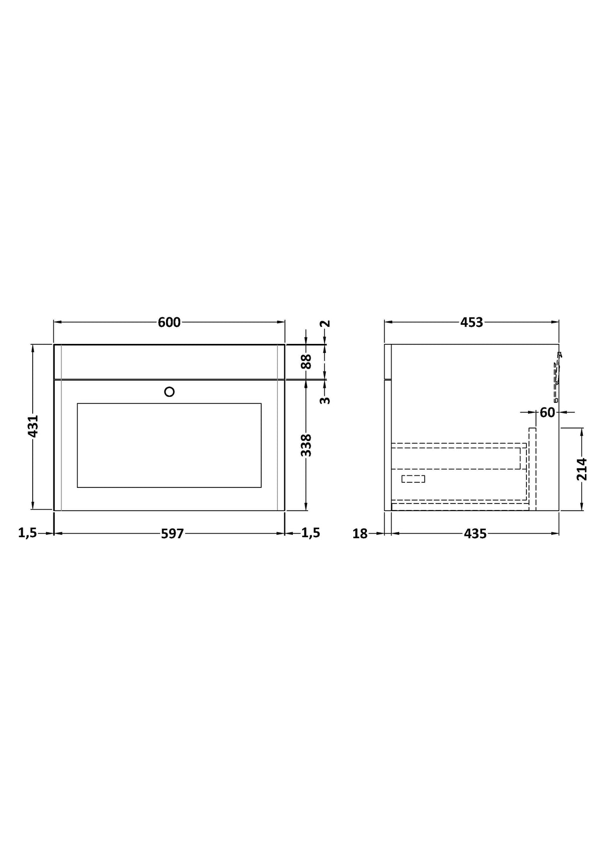 Components Wall Hung 1 Drawer Unit, 600mm - Mersey Bathrooms Ltd