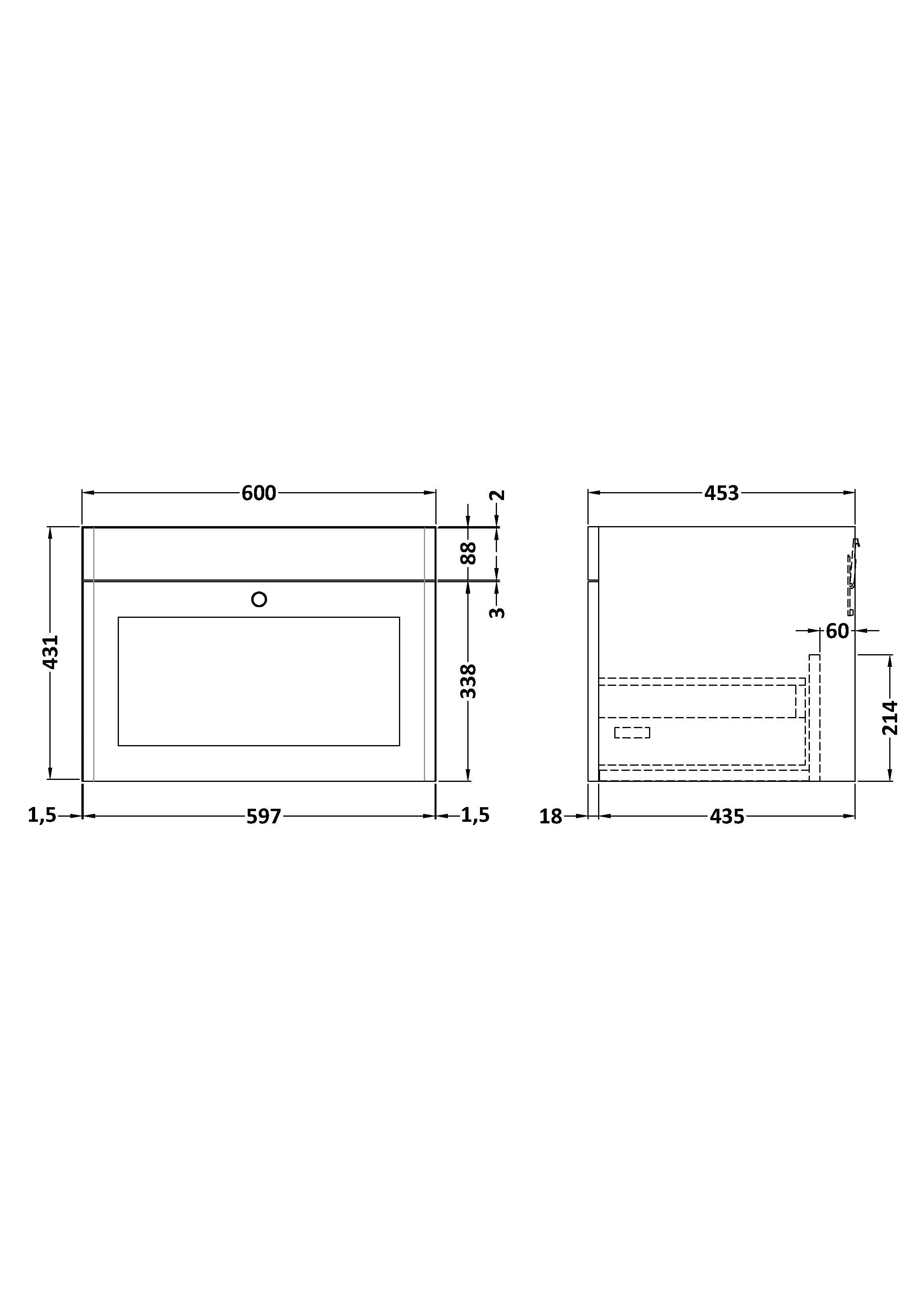 Components Wall Hung 1 Drawer Unit, 600mm - Mersey Bathrooms Ltd