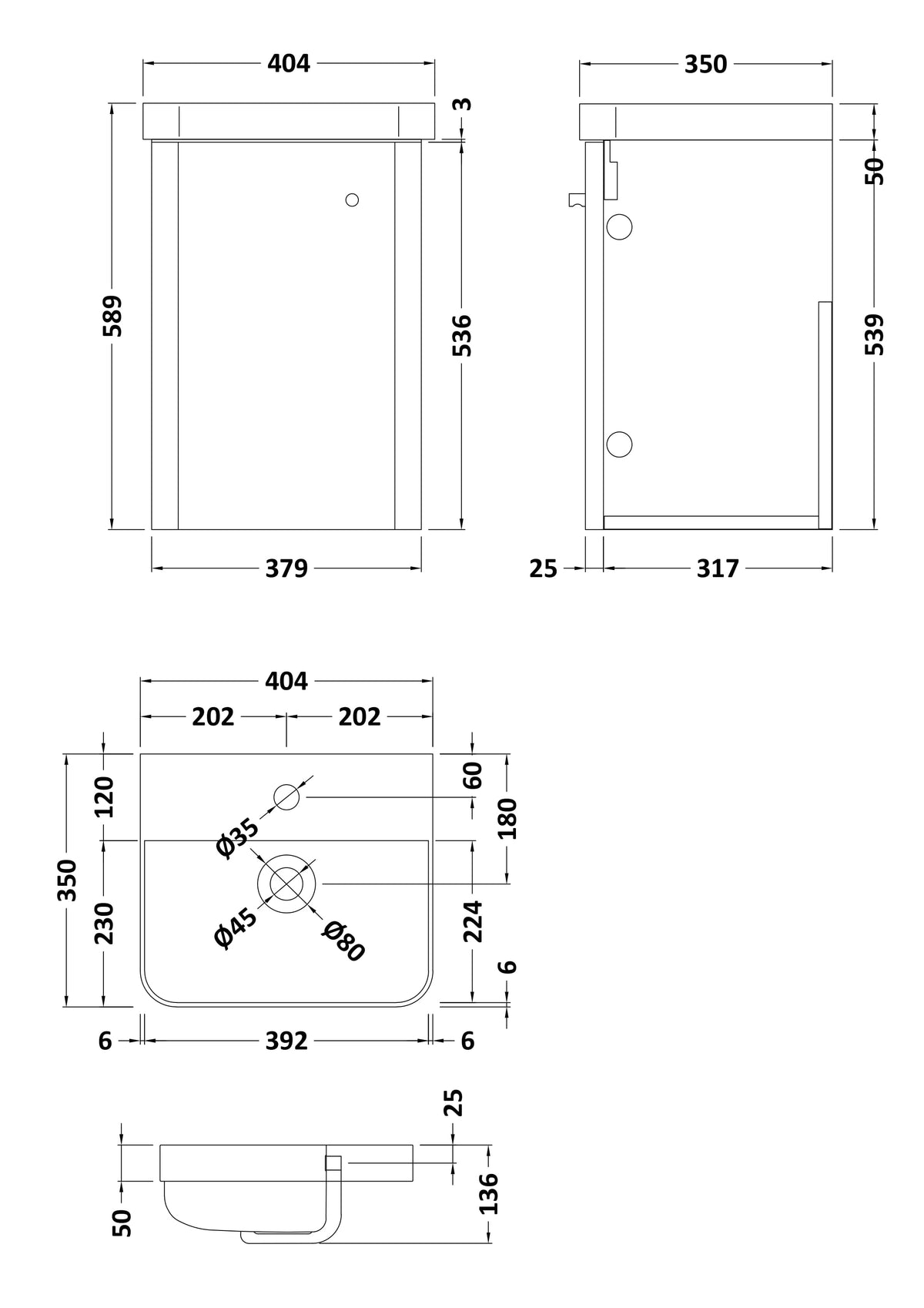 Core Wall Hung Single Door Vanity With Ceramic Basin 400mm - Mersey Bathrooms Ltd