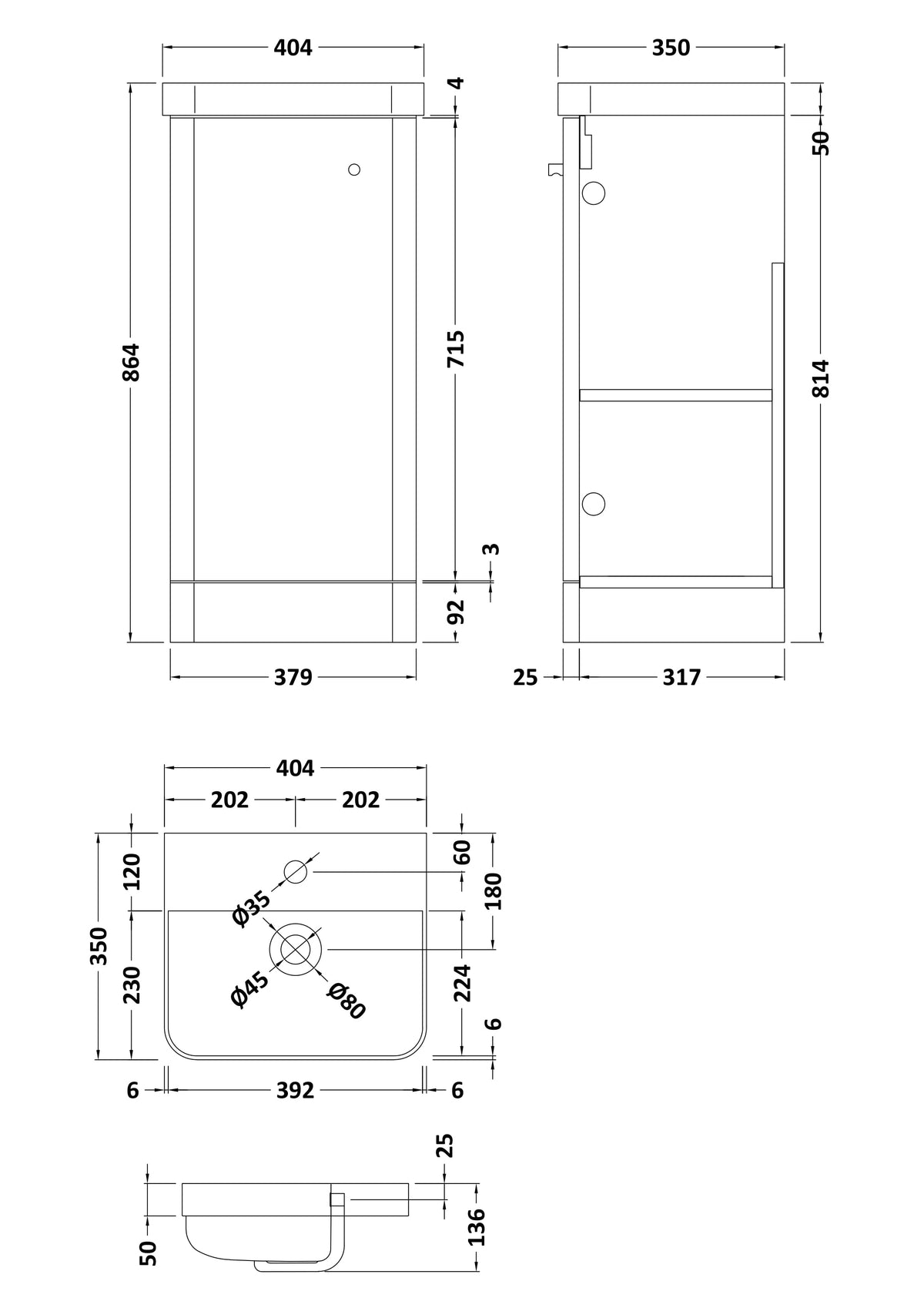 Core Floor Standing Single Door Vanity With Ceramic Basin 400mm - Mersey Bathrooms Ltd