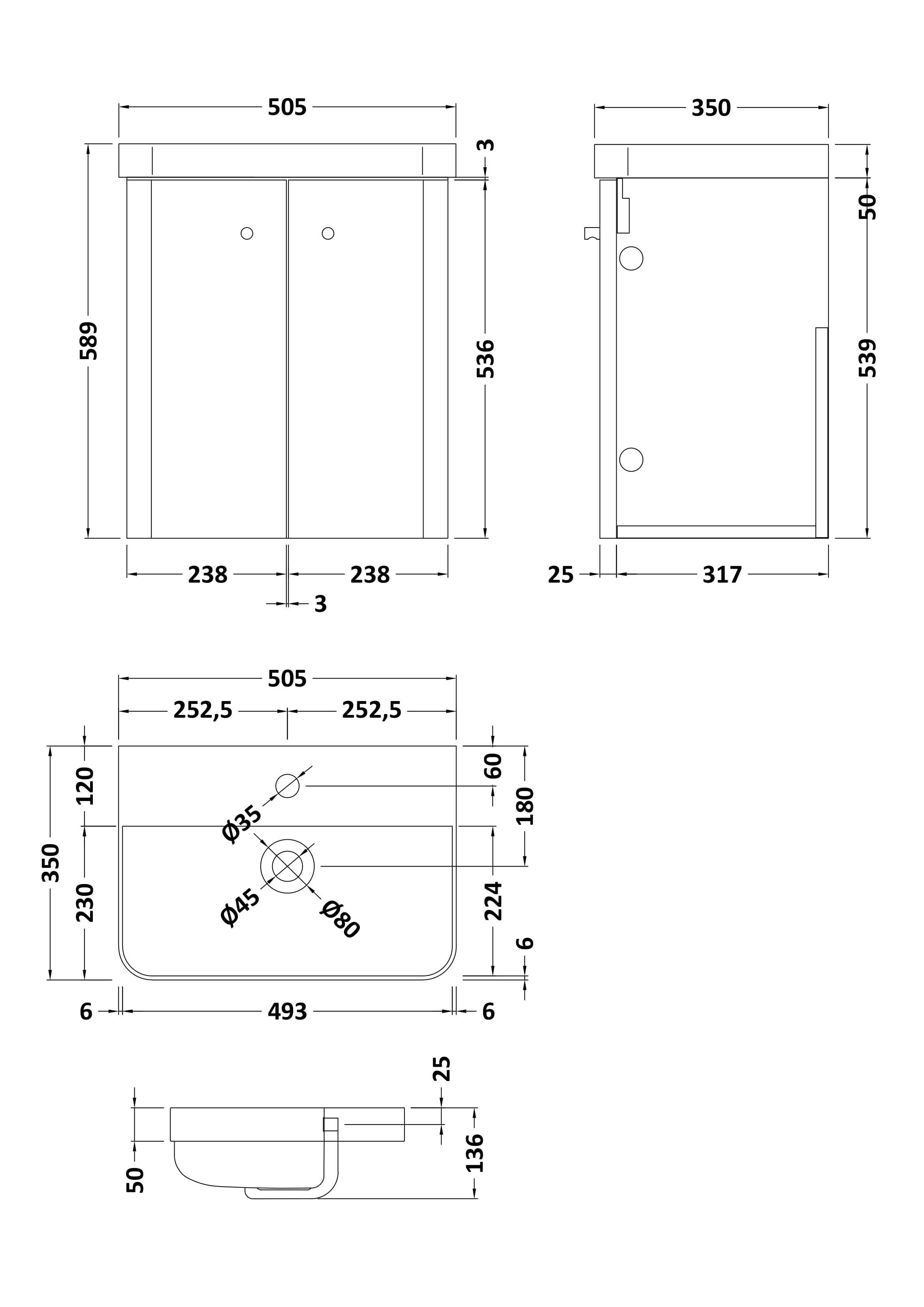 Core Wall Hung 2 Door Vanity With Ceramic Basin 500mm - Mersey Bathrooms Ltd