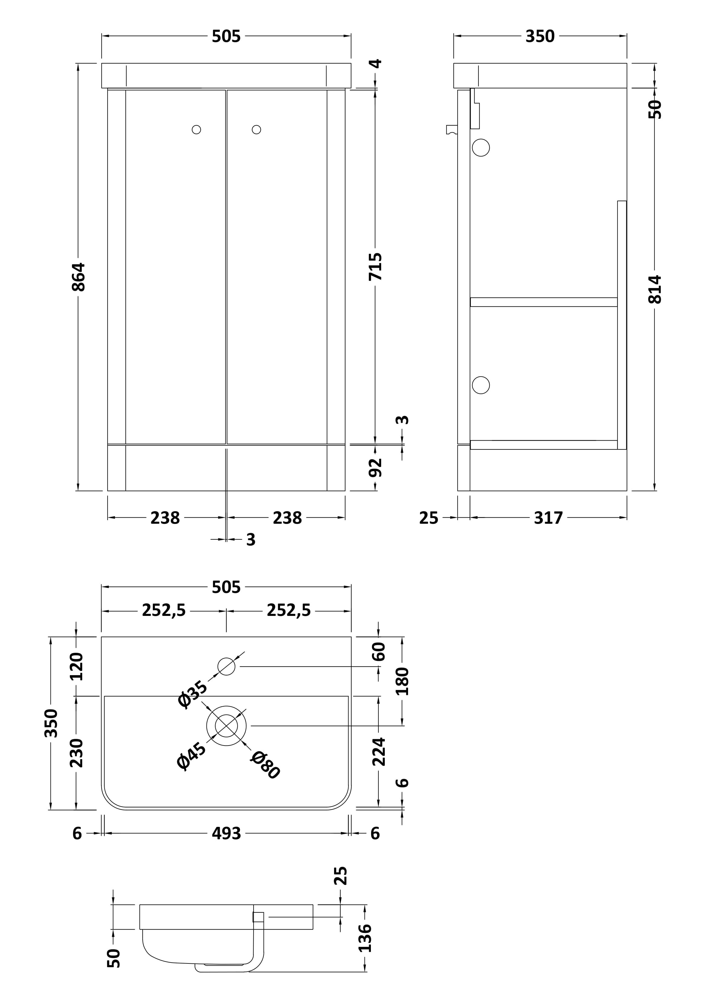 Core Floor Standing 2 Door Vanity With Ceramic Basin 500mm - Mersey Bathrooms Ltd