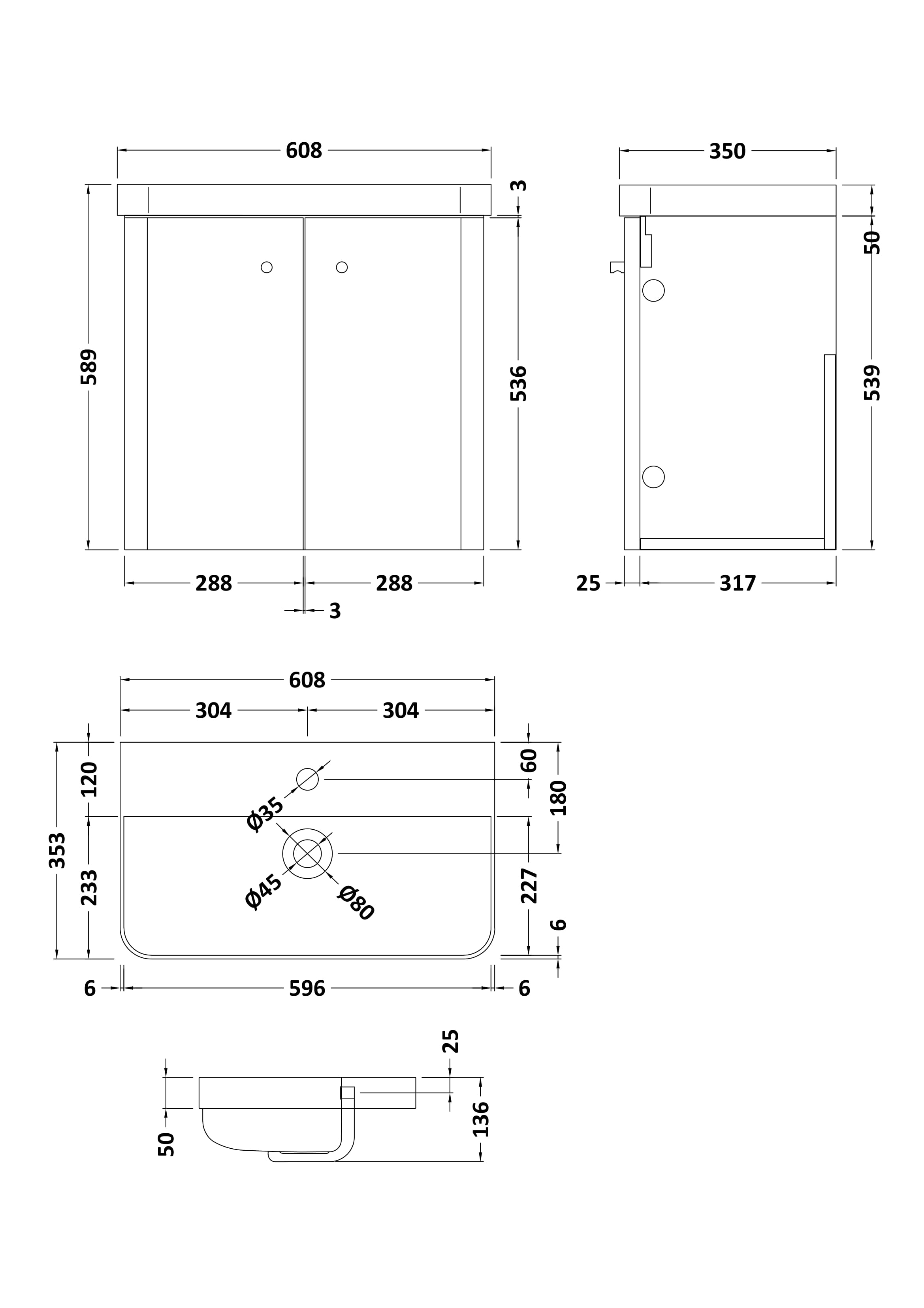 Core Wall Hung 2 Door Vanity With Ceramic Basin 600mm - Mersey Bathrooms Ltd