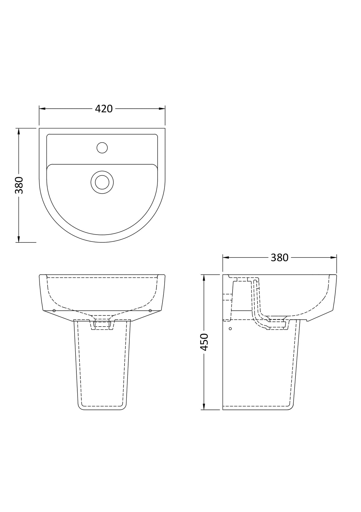 Provost 420mm Basin & Semi Pedestal - Mersey Bathrooms Ltd