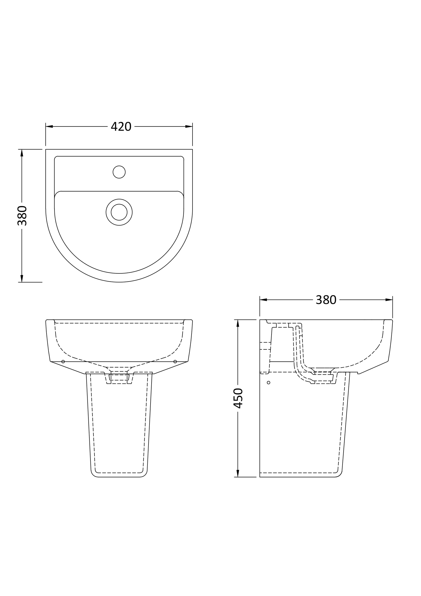 Provost 420mm Basin & Semi Pedestal - Mersey Bathrooms Ltd