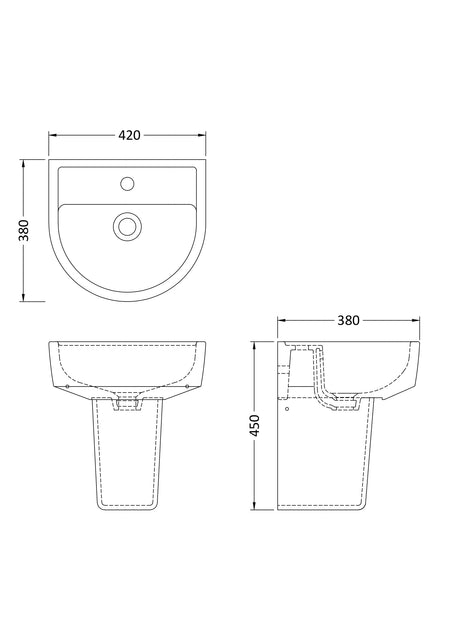 Provost 420mm Basin & Semi Pedestal - Mersey Bathrooms Ltd