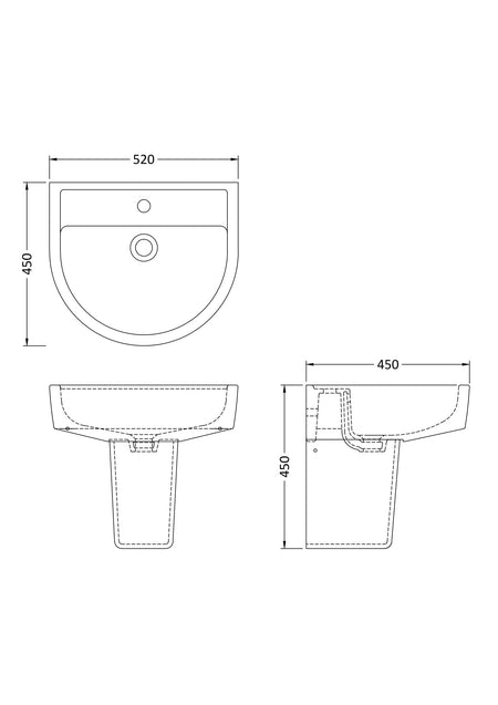 Provost 520mm Basin & Semi Pedestal - Mersey Bathrooms Ltd