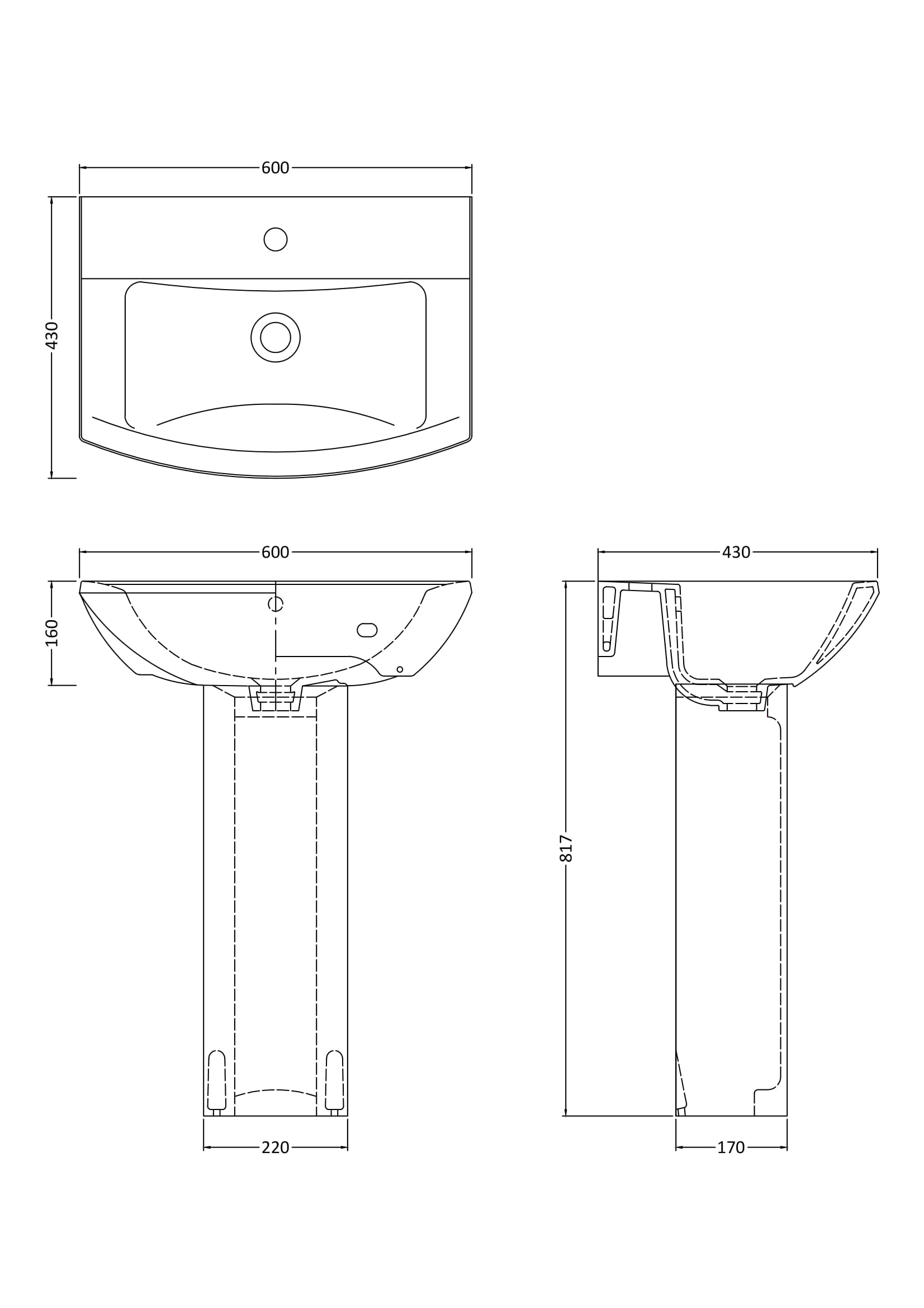 Asselby 600mm Basin & Pedestal - Mersey Bathrooms Ltd