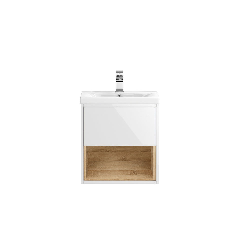 HR Coast Wall Hung 1 Drawer 1 Shelf Vanity Unit with Mid-Edge Ceramic Basin 500mm