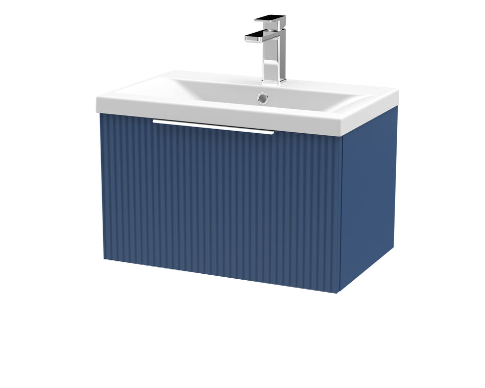 HR Fluted 600mm Wall Hung Single Drawer Vanity and Mid-Edge Basin