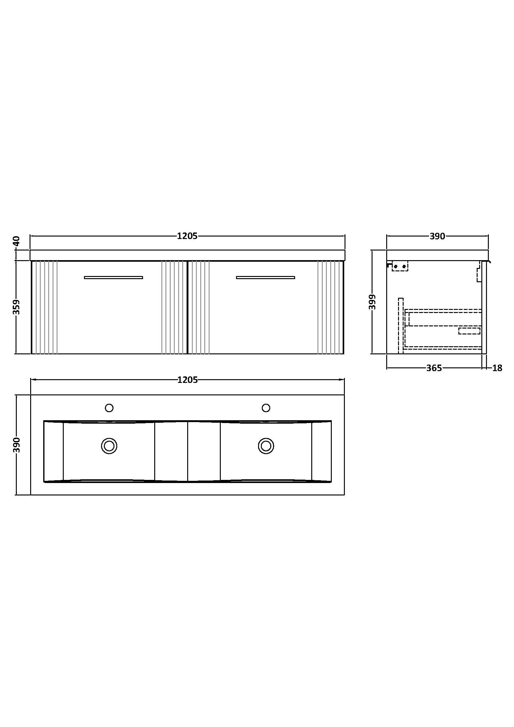 Deco 1200mm Wall Hung 2-Drawer Vanity & Double Basin - Mersey Bathrooms Ltd