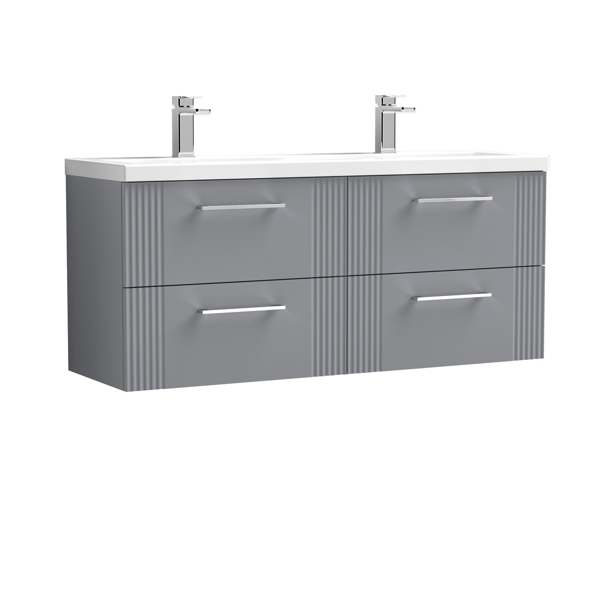 Deco 1200mm Wall Hung 4-Drawer Vanity & Double Basin - Mersey Bathrooms Ltd