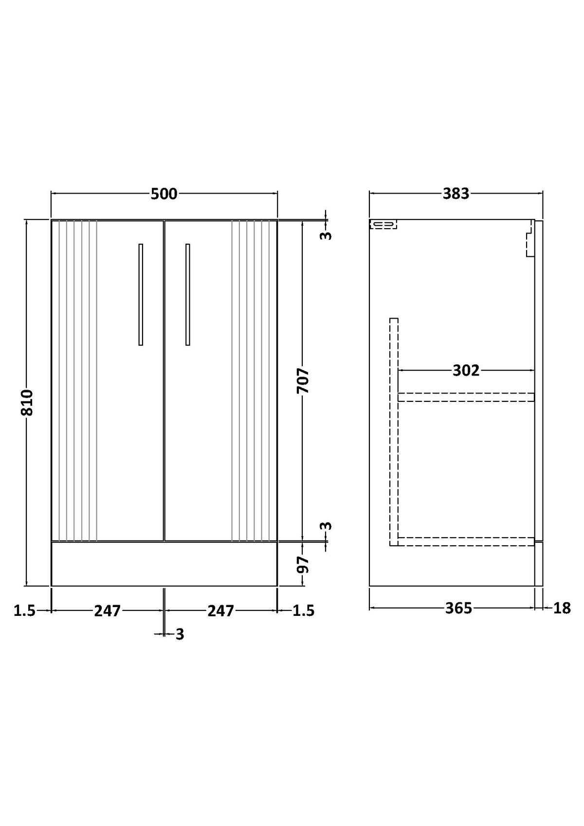 Deco 500mm Floor Standing 2-Door Unit - Mersey Bathrooms Ltd