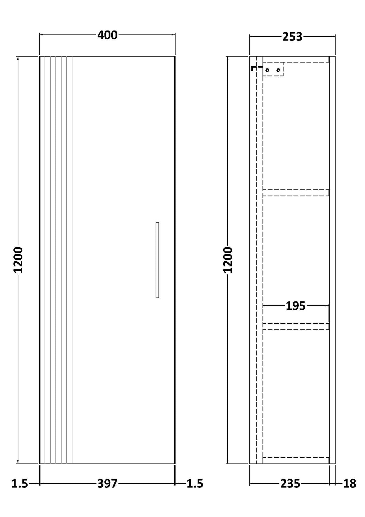 Deco 400mm Wall Hung Tall Unit - Mersey Bathrooms Ltd