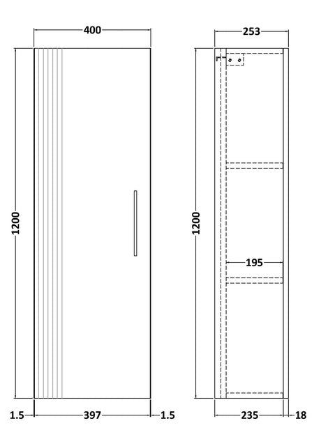 Deco 400mm Wall Hung Tall Unit - Mersey Bathrooms Ltd